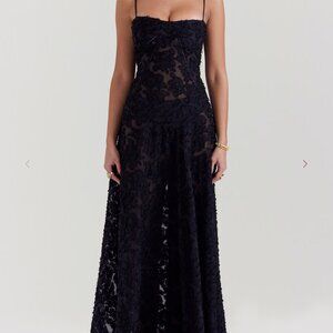 House of CB Seren Black Floral Lace Back Maxi Dress